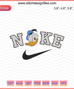 Nike x Donald Duck Embroidery File: Vibrant, high-quality machine embroidery design featuring Donald Duck in Nike style.