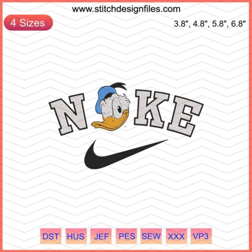 Nike x Donald Duck Embroidery File: Vibrant, high-quality machine embroidery design featuring Donald Duck in Nike style.