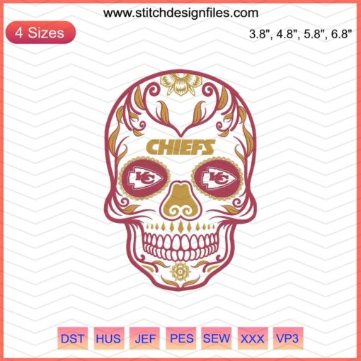 Kansas City Chiefs Skull Logo Embroidery Design, NFL Machine Embroidery Pattern, Chiefs Skull Embroidery File