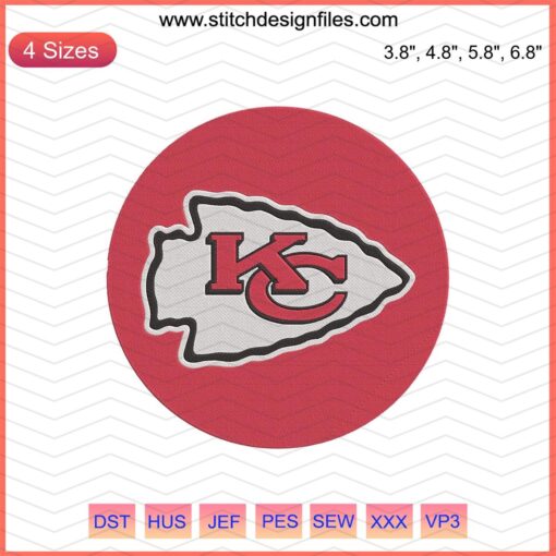 KC Chiefs Embroidery Designs File: Kansas City Chiefs Logo, Machine Embroidery, NFL Team, Digital Download, Sports Design.