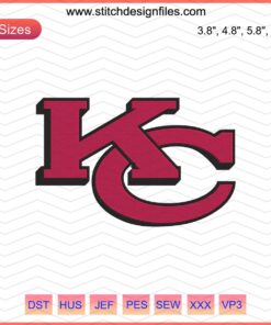 Kansas City Chiefs Embroidery Logo Design File, NFL Machine Embroidery Patterns, KC Chiefs Embroidery File for Download