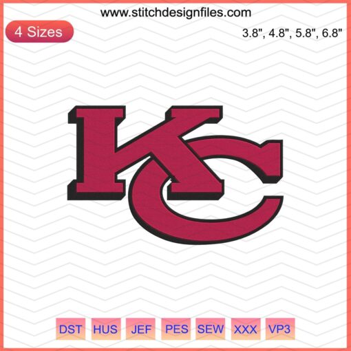 Kansas City Chiefs Embroidery Logo Design File, NFL Machine Embroidery Patterns, KC Chiefs Embroidery File for Download