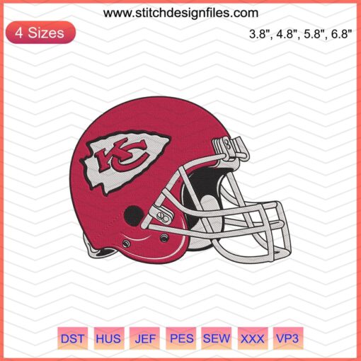 KC Chiefs Varsity Football Helmet Embroidery Design File, Perfect for Kansas City Chiefs Machine Embroidery Projects.