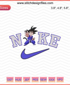 Goku Kid x Nike Embroidery Design File featuring Nike swoosh, suitable for machine embroidery, anime-themed sportswear design.