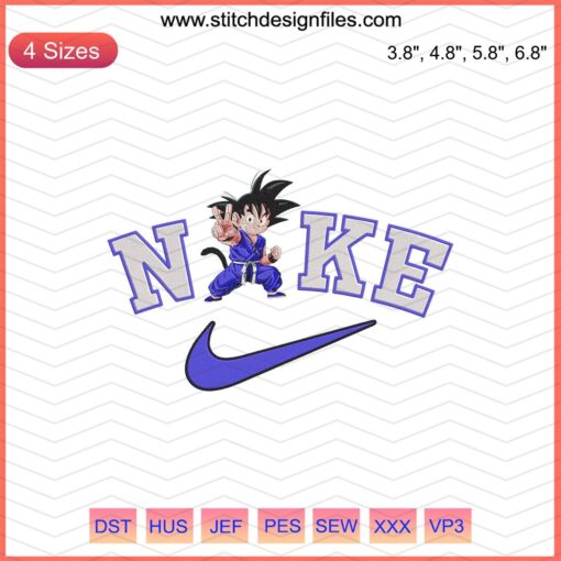 Goku Kid x Nike Embroidery Design File featuring Nike swoosh, suitable for machine embroidery, anime-themed sportswear design.