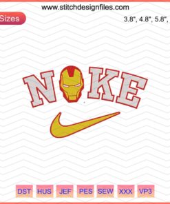 Iron Man x Nike Embroidery File: Marvel-inspired Nike machine embroidery design, featuring Iron Man helmet.