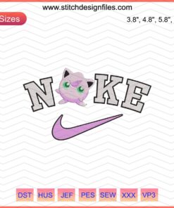 Jigglypuff x Nike embroidery design file featuring iconic character with Nike logo for machine embroidery projects.