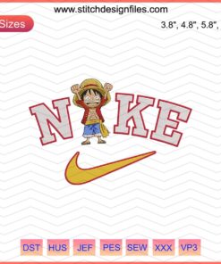 Luffy Chibi x Nike Embroidery Design, Cute Anime Machine Embroidery, One Piece Nike Logo, Digital File for Embroidery