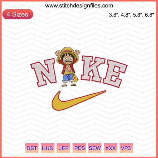 Luffy Chibi x Nike Embroidery Design, Cute Anime Machine Embroidery, One Piece Nike Logo, Digital File for Embroidery