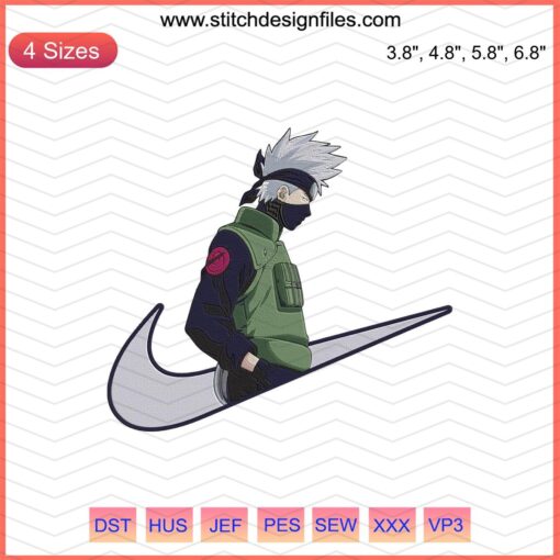 Kakashi Cool Boy x Nike embroidery design, featuring unique Nike machine embroidery patterns, anime-inspired style.