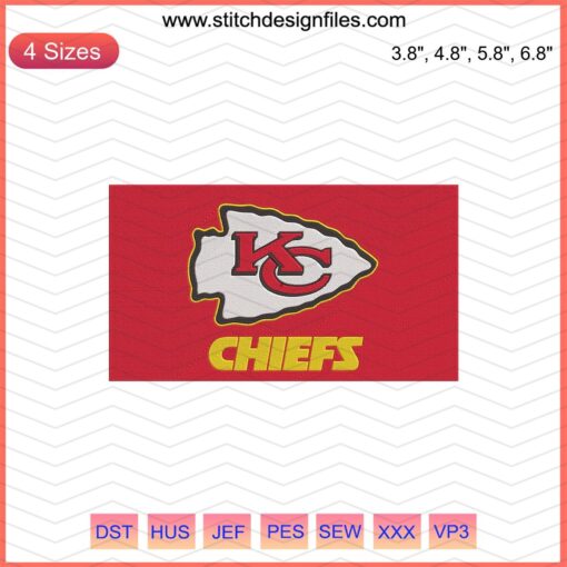 Kansas City Chiefs Logo KC Flag Embroidery Designs File, Machine Embroidery Patterns, NFL Team Embroidery Design.