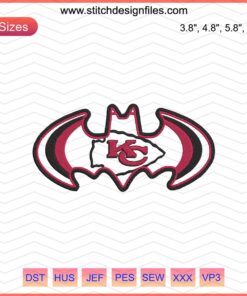 Kansas City Chiefs logo embroidery design featuring bats, machine embroidery file, KC Bats design.