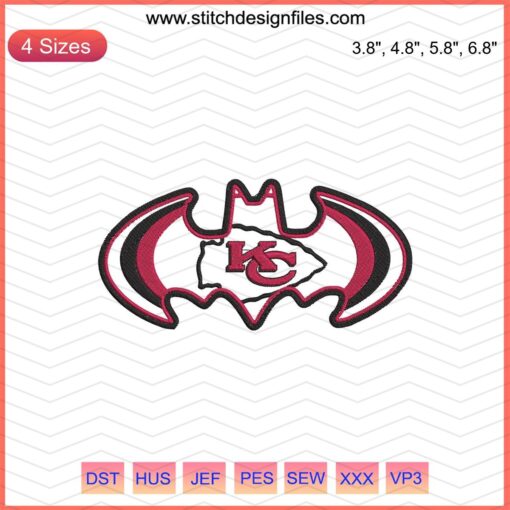 Kansas City Chiefs logo embroidery design featuring bats, machine embroidery file, KC Bats design.
