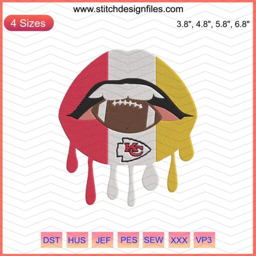 KC Lips Embroidery Design for Machine Embroidery, Kansas City Chiefs Inspired, Bold Red and White NFL Logo File Download