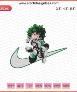 Midoriya Izuku Nike Embroidery Design File, Nike My Hero Academia Machine Embroidery Pattern, Anime Fashion Collab.