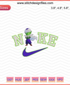 Piccolo x Nike Dragon Ball embroidery file, featuring Nike swoosh and Piccolo design for machine embroidery fans.