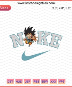 Goku Fly x Nike embroidery design features Dragon Ball's Goku alongside the iconic Nike swoosh for machine embroidery.