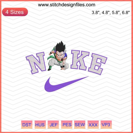 Gotenks x Nike Dragon Ball Embroidery Design, machine file featuring unique Nike-themed Dragon Ball character embroidery.