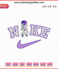 Frieza x Nike embroidery design, Dragon Ball Nike pattern, machine embroidery file, Frieza character in Nike style.