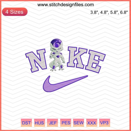 Frieza x Nike embroidery design, Dragon Ball Nike pattern, machine embroidery file, Frieza character in Nike style.