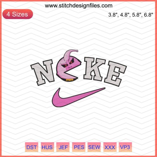 Majin Buu Pac Man x Nike Embroidery Design, Dragon Ball Nike Machine Embroidery, Unique Digital Embroidery Patterns.