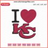 Kansas City Chiefs Machine Embroidery Design: "I Love KC" heart motif, digital embroidery file for fans and crafters.