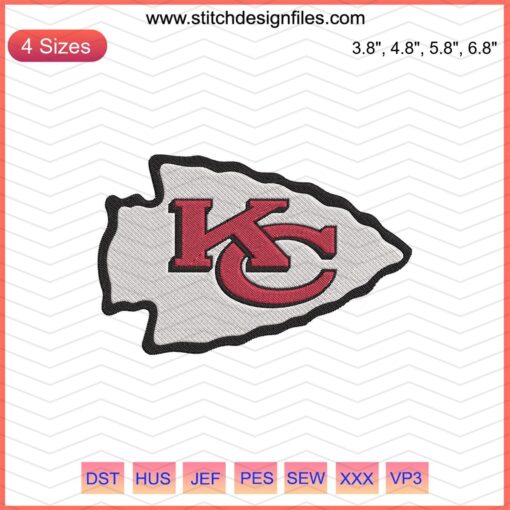 Kansas City Chiefs Logo Embroidery Designs File, Machine Embroidery Patterns, NFL Team Logo Embroidery STL Files