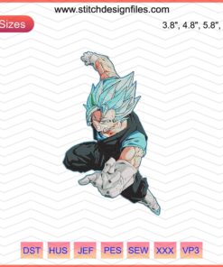 Vegito Super Saiyan Blue Embroidery Design, Dragon Ball Z Machine Embroidery File, Anime Stitch Pattern