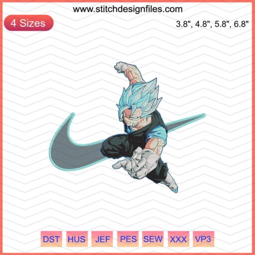 Vegito Super Saiyan Blue Embroidery Design for Nike, Dragon Ball-themed Machine Embroidery File, Anime Stitch Pattern