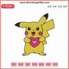 Pikachu Valentine Heart Embroidery Design, Pokemon Machine Embroidery File, Cute Pikachu with Heart Ornament for Valentine's Day.