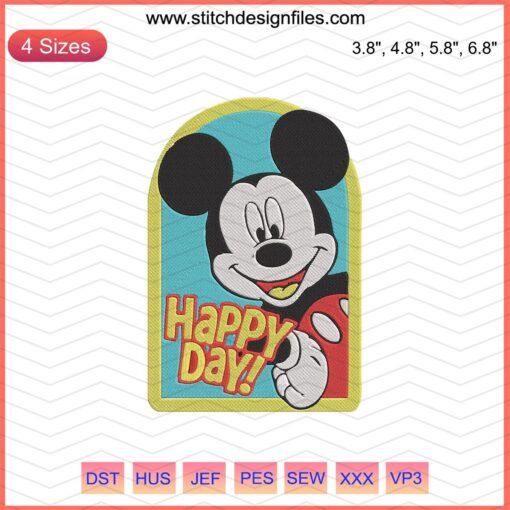 Mickey Happy Day Logo Embroidery Design, Disney Mickey Machine Embroidery Pattern, Digital File