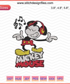 Mickey Mouse Headphone Embroidery Design File, Disney Machine Embroidery, Digital Download, Music-Themed Stitch Pattern