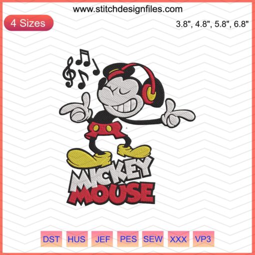 Mickey Mouse Headphone Embroidery Design File, Disney Machine Embroidery, Digital Download, Music-Themed Stitch Pattern