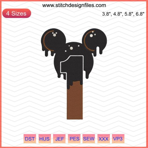 Mickey Mouse embroidery design file featuring chocolate hues, ideal for Disney-themed machine embroidery projects.