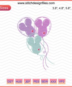 Disney Mickey Head Balloon Embroidery File, Downloadable Machine Embroidery Designs, Mickey Mouse Themed Embroidery Pattern.