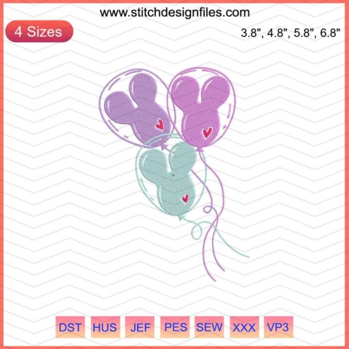 Disney Mickey Head Balloon Embroidery File, Downloadable Machine Embroidery Designs, Mickey Mouse Themed Embroidery Pattern.