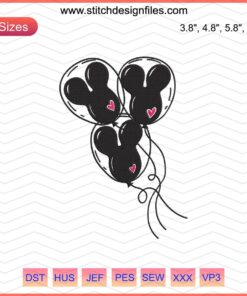 "Triple Mickey Balloon Head Embroidery File for Disney Machine Designs - Iconic Mouse Embroidery Pattern"