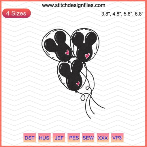 "Triple Mickey Balloon Head Embroidery File for Disney Machine Designs - Iconic Mouse Embroidery Pattern"
