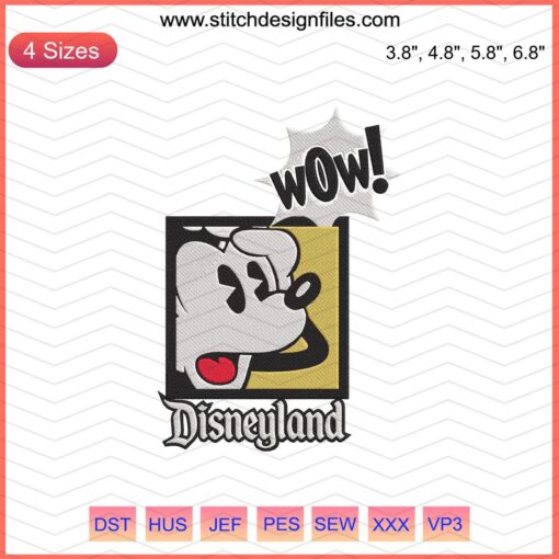 Disney Mickey Wow Embroidery Designs File: Machine Embroidery Patterns Featuring Disneyland's Iconic Mickey Mouse Theme.