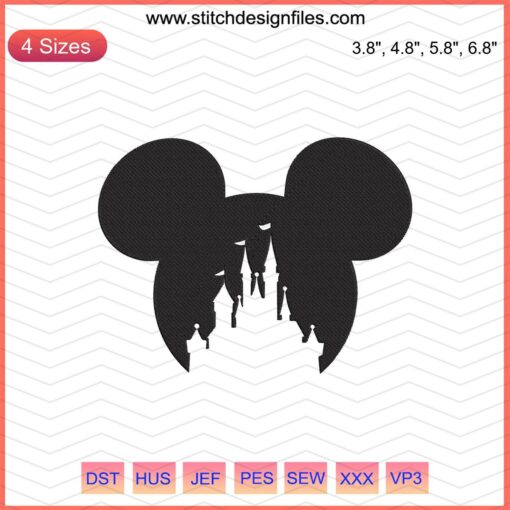 Mickey Castle Head Embroidery Design File, Disney Mickey Machine Embroidery Design for Sewing, Instant Download.