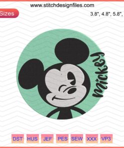 Blue Mickey Mouse head logo embroidery design file for Disney machine embroidery projects.