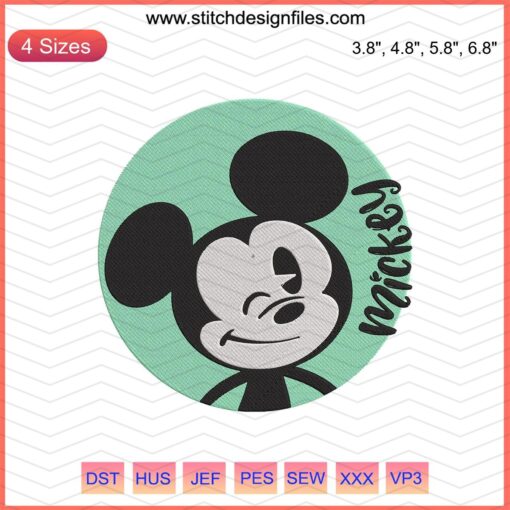 Blue Mickey Mouse head logo embroidery design file for Disney machine embroidery projects.