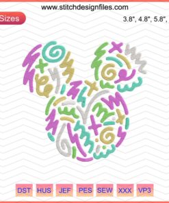 Disney Mickey Line Color Embroidery Designs File; Machine Embroidery, Vibrant, Iconic Mickey Mouse Design.