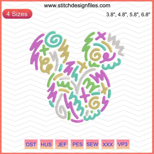 Disney Mickey Line Color Embroidery Designs File; Machine Embroidery, Vibrant, Iconic Mickey Mouse Design.
