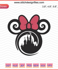 "Minnie Swirls Embroidery Designs File featuring Disney Mickey Machine Embroidery, floral swirls and character motifs."