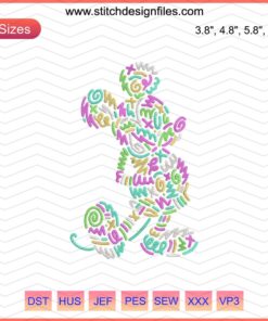 Mickey Mouse Lined Embroidery File, Disney Machine Design; cute outline of Mickey Mouse for craft embroidery projects.