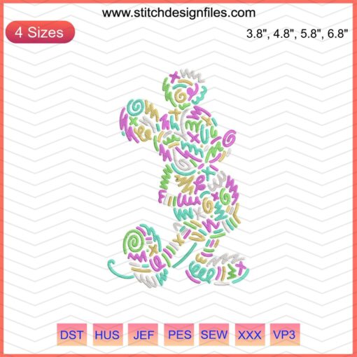 Mickey Mouse Lined Embroidery File, Disney Machine Design; cute outline of Mickey Mouse for craft embroidery projects.