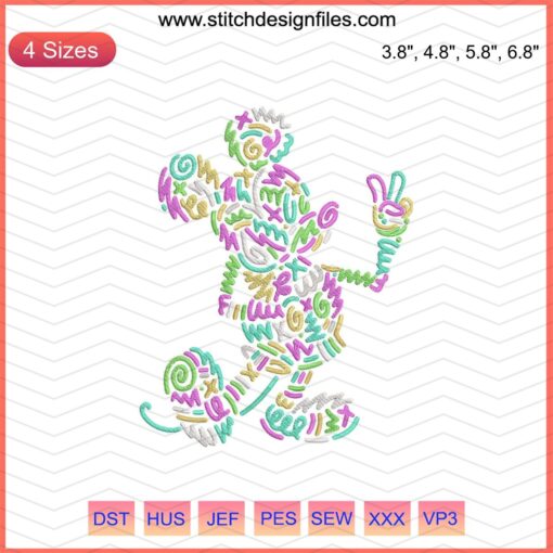 Disney Mickey Mouse Peace Embroidery Design, Mickey Machine Embroidery File, Iconic Cartoon Character Line Art, DIY Patterns