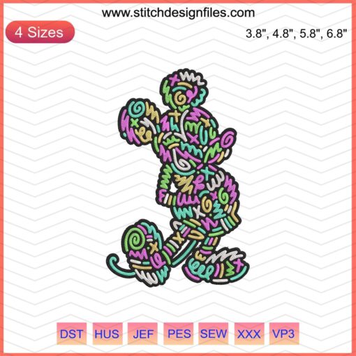 Mickey Mouse Bold Embroidery Design File - Disney Machine Embroidery, Lined Pattern, Digital Download