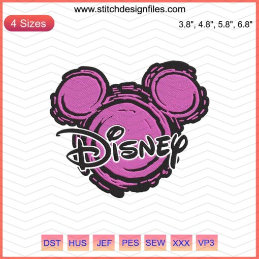 Mickey Mouse Disney Text Embroidery Design File, Machine Embroidery Digital Download for DIY Crafts and Sewing Projects